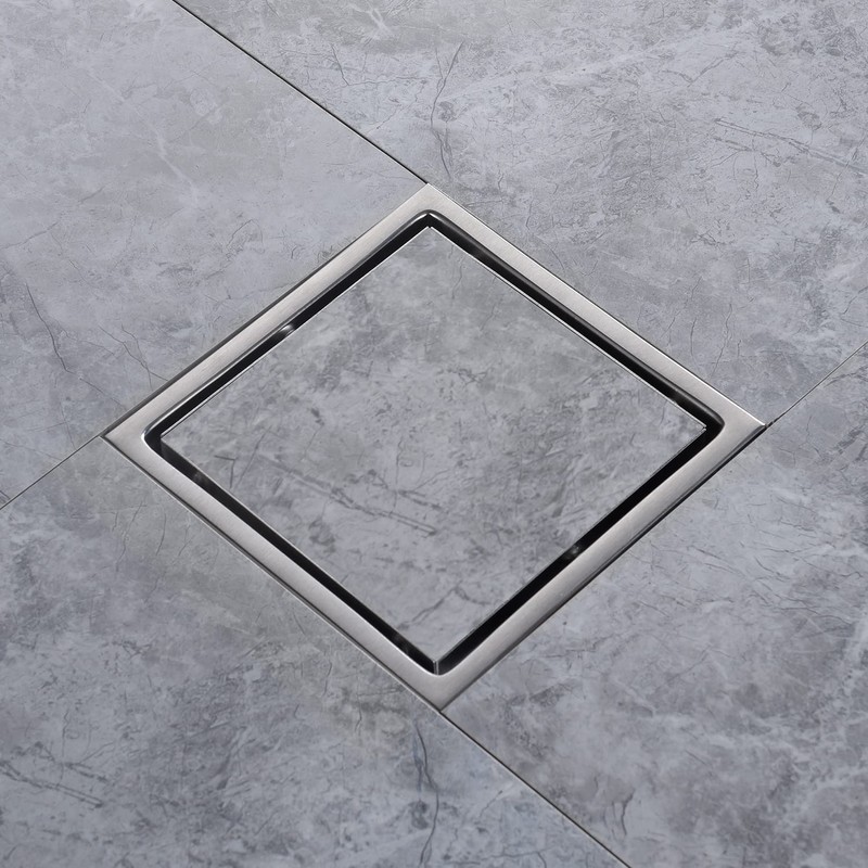 SISEHO Brushed Nickel Shower Drain 4 Inch Square for Bathroom