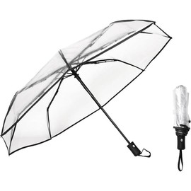 Clear Umrella, Transparent Folding Automatic Open Close Travel Umbrellas for Rain,Wind and Snow,Clear Umbrellas for Rain Adult Unisex - Color: BK