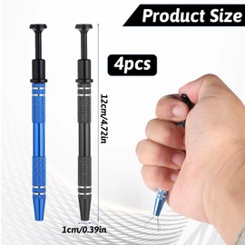4Pack 4 Prongs Jeweler's Pick up Tool Stainless Steel Piercing Ball Grabber 4-Claw Pick up Tool for IC Chip Electronic Components Nails Clamping