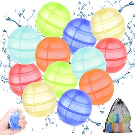 OdiuK 12 Stück Wasserbomben Wiederverwendbar, Wiederverwendbare Wasserballons mit Netzbeutel Alle Silikone Schnelles Befüllen Wasserbomben Set, Splash Bälle Wasserspielzeug für Garten Poolparty