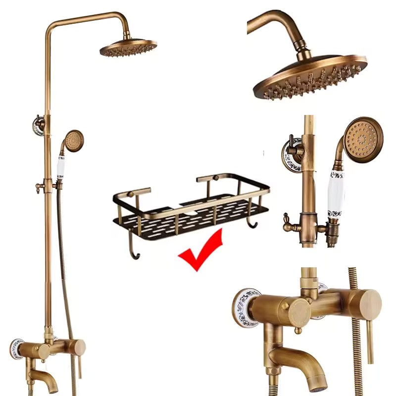 Antique Brass 8-Inch Rainfall Shower System with Hand Shower &