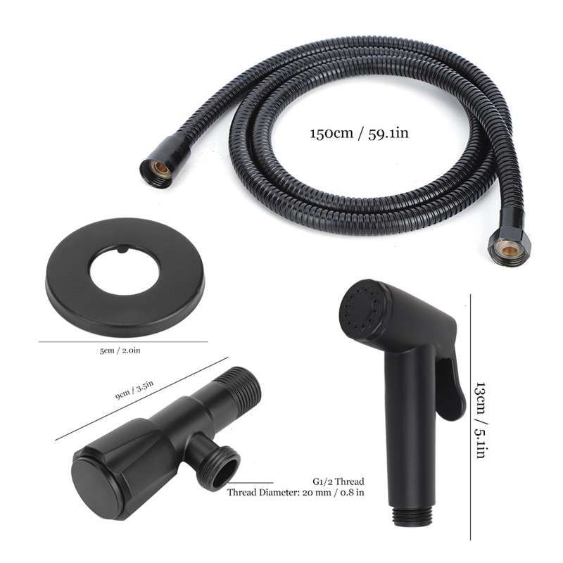 G1/2 Black Stainless Steel Handheld Toilet Bidet Sprayer Set Attachment