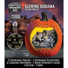 Winchester Mystery House Glowing Diorama Decorating Kit by Pumpkin Masters: 13 Piece Set, Included Light Illuminates House Scene