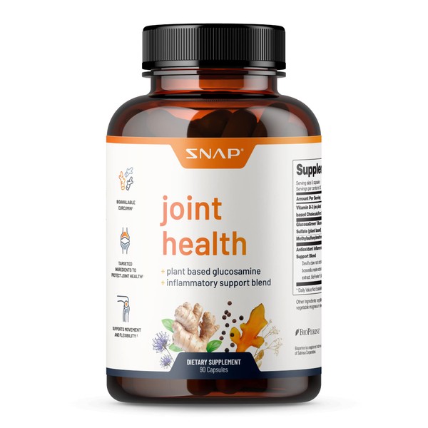 Snap Supplements Joint Health Support Supplement, Plant Based Glucosamine & MSM Supplement, Joint Supplement to Support Movement, Flexibility and Strength, Joint Support Supplement, 90 Capsules