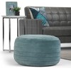 SIMPLIHOME Vivienne Boho Round Pouf in Turquoise Velvet, Footstool, Footrest,