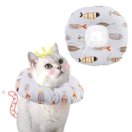 WPYST Cute Fish Print Pet Elizabeth Collar Cute Recovery Healing Protective Cats and Dogs E-Collar (M)