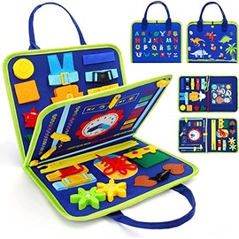 Tablero Montessori, Juguetes Montessori Tablero Ocupado, Juguetes sensorial Montessori educativos para Juguetes de Viaje para niños pequeños niños pequeños (Azul)