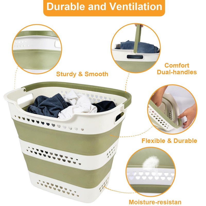 2 Pcs 42L/11.2 Gal Collapsible Laundry Basket - Foldable Plastic