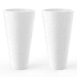Kante Tall Round Planter Set of 2, 23 Inch Tall Decorative Planter Pots for Outdoor Indoor Garden Patio Front Porch (White)