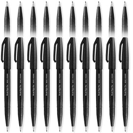 Pentel Brush Sign Pen SES15C - Brush Tip - Fibre Tip - Cool Tones - Set of 20 Pens - Black Ink