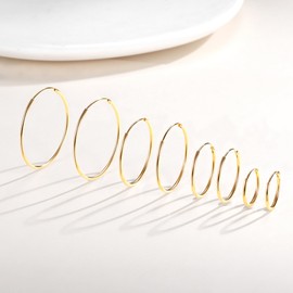 MDFUN 925 Sterling Silver Hoops Huggie Earrings Set 18K Yellow Gold Thin Hoops Tiny Earrings for Women Pack of 4 Pairs 15/20/25/30mm