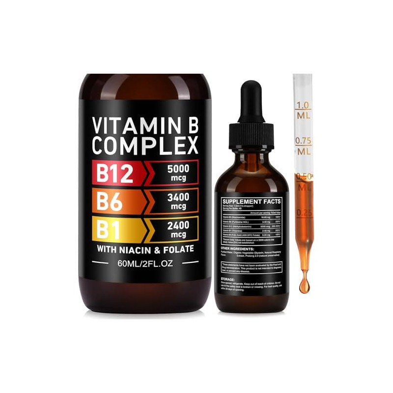 Vitamin B Complex Liquid Drops, 60ml High Strength B-Vitamin Complex