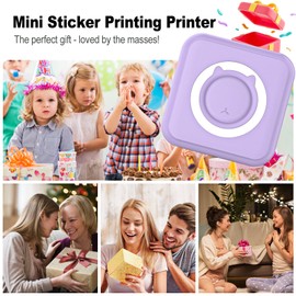 Mini Pocket Printer, Portable Thermal Photo Printer with 6 Rolls Printing Paper for iOS/Android Bluetooth Inkless Printer Label Printer for Diaries, Study Notes, Labels, Memos (Purple)