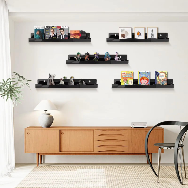 Black Acrylic Nail Polish Shelves 15 Inch Wall Mounted Nail