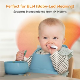 NumNum Baby Spoons Set, Baby Essentials Pre-Spoon GOOtensils for 6+ Months, First Stage Self-Feeding Spoons for Baby Led Weaning (BLW), Silicone Toddler Utensils, BPA-Free, 2 Pack Red/Yellow