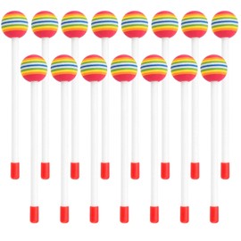 TAICHEUT 15 Pcs Rainbow Hammer Percussion Sticks, Lollipop Drum Mallet Sticks, Round Felt Drum Sticks, Plastic Drumsticks for Hand Percussion Musical Instrument Accessories