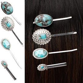 Concho Metal Hair Clips Turquoise Metal Hairpin Western Concho Squash Blossom Hair Clips BW37 (Sliver-B2)
