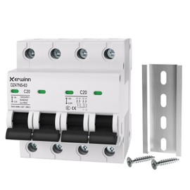 KERWINN Single-Side Interlock Circuit Breaker Manual Transfer Switch 120V/240V AC Transfer Switch 4Pole 63Amp RV Transfer Switch DIN Rail Mount for RV,Generator,Dual Power Systems(20A)