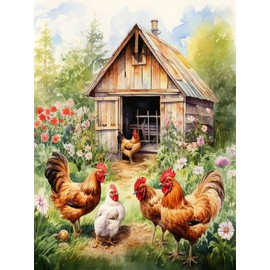 MjhRcll Stamped Cross Stitch Kits,Chicken Embroidery Starter Kit for Adult Beginners,Animals Cross Stitch Kits for Adults 12×16 Inch