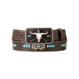 ARIAT Women's Cow Skull Arrows Motif Belt, Dark Brown, Medium
