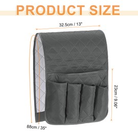 sourcing map 1 Pcs Recliner Armchair Caddy, Couch Armrest Organizer with 5 Pockets for Bedside Sofa Remote Control Holders Magazine Phone Book Glasses (Gray, 35"x13")