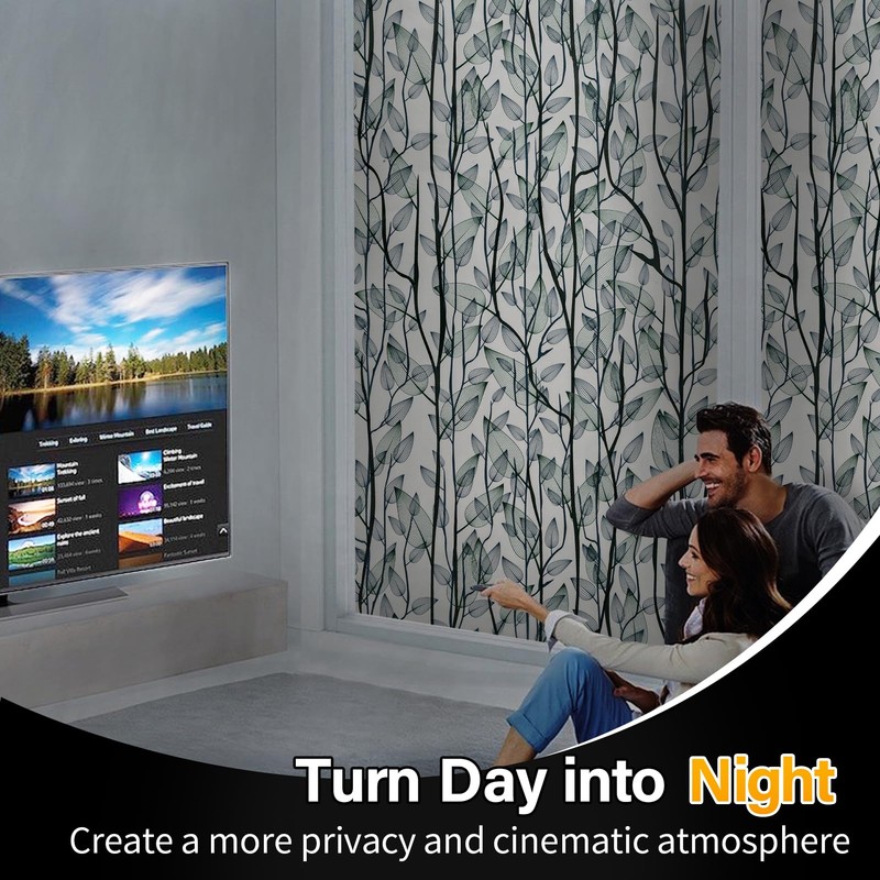 Leaf Pattern Window Tint with Installation Tools, Blackout Window Cover,