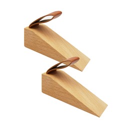 2 Pack Wood Door Stopper Small Wood Door Wedges Soild Beech Wood Doorstops Security Door Stopper with Leather Band for Hanging