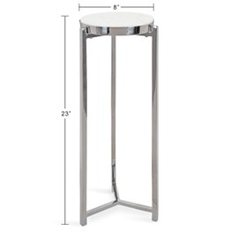 Kate and Laurel Aguilar Glam Drink Table, 8" x 8" x 23", Silver and White, Transitional Tea Table and Plant Stand with Marble Tabletop