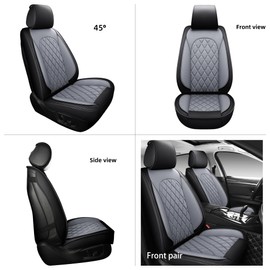 LINGVIDO Gray Waterproof Leather Car Seat Covers, Universal Fit Leather Protector for Cars, SUVs and Trucks(Black & Gray, Full Set)