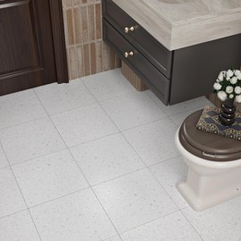 WESTICK Terrazzo Floor Tiles Peel and Stick Waterproof Bathroom Self Adhesive Floor Tiles Grey Marble Peel and Stick Floor Tile for Bedroom Kitchen Hallways Granite Vinyl Flooring 5 Pack 12" x 12"