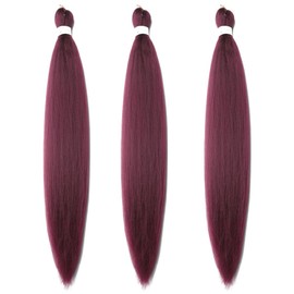 Xiaofeng Prestretched Braiding Hair Extensions Wine Red Yaki Texture Braid Hair for Box braids 26 Inch Synthetic Braids Extension Burgundy