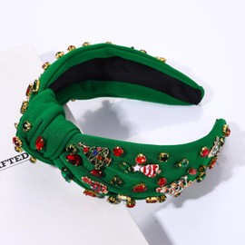 HZEYN Christmas Headbands for Women Christmas Tree Headband Jeweled Crystal Embellished Knotted Headband Winter Holiday Hair Accessories Gifts (Green-Christmas Tree)
