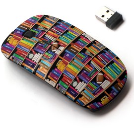 2.4G Wireless Mouse with Cute Pattern Design for All Laptops and Desktops with Nano Receiver - Book Shelf