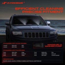 A-Premium Front Windshield Washer Pump Compatible with Ford Explorer 2011-2015, Edge 2007-2014, Fiesta 2011-2015, Flex 2009-2014, Taurus X 2008-2009, Transit Connect 2014 & Lincoln MKX, MKT