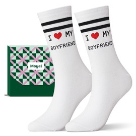 Moyel Funny I Love My Boyfriend Socks Women Gifts for Girlfriend I Heart My Boyfriend Girlfriend Birthday Gift Ideas Cute Present for Her on 1 Year Anniversary Valentines Day Christmas