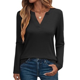 ANRABESS Womens Long Sleeve Shirts V Neck Business Casual Work Tunic Tops Basic Tees 2025 Fall Outfits Black Small