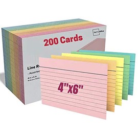 1InTheOffice Index Cards 4x6 Ruled Colored, Assorted 200/Pack