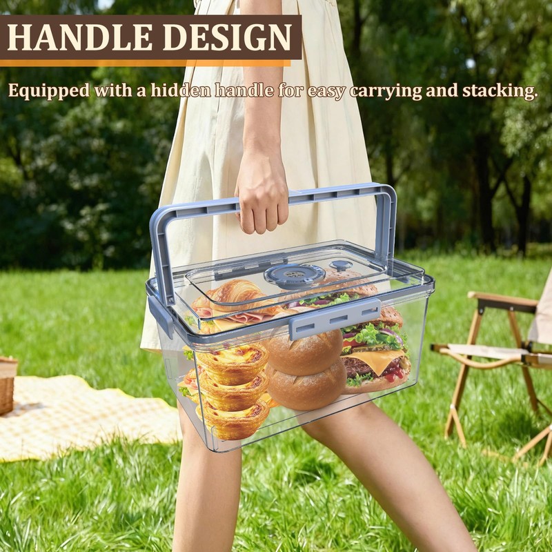 Bread Box with Digital Hygrometer,Bread Boxes with Lid and Handle,Time