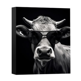 Beyond Your Thoughts Print Canvas Wall Art - Cow Wearing Sunglasses-Home Decor for Kitchen, Dining Room Living Room Bathroom Bedroom (8"x10")
