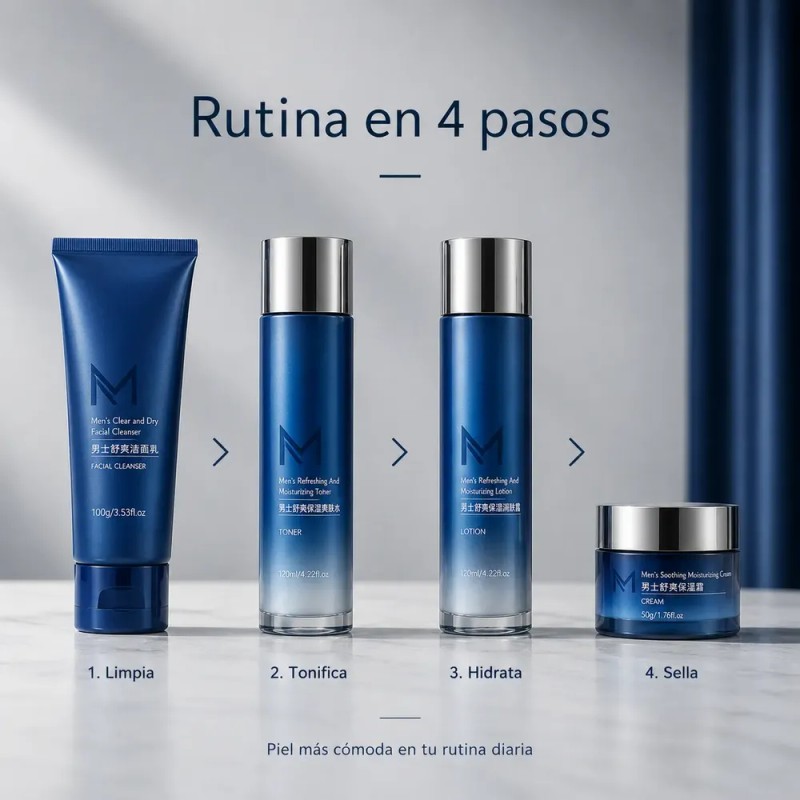 Kit Skincare Hombre Limpieza, Hidratación Facial, Antiedad
