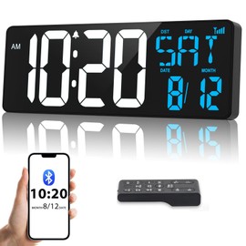 Xflyee 17 Inch Digital Wall Clock Large Display Bluetooth Sync Time, Auto-Dimming Digital Wall Clock with Remote, Date/Week/Temperature/DST, Plug-in Digital Clock for All Large Spaces Use, Gift