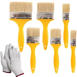 6 PCS Fence Paint Brushes, Large Paint Brush with Gloves for Decorating and Woodwork, Fence Brush for Decking, Masonry Paint Brush for Home Improvement (Yellow)