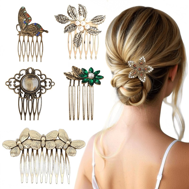 12 Peinetas Para Cabello Mujer, Set de Peinetas en Negro,