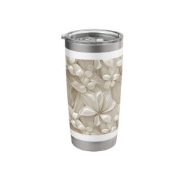 Beige and Cream Large Petal Lily Minimalist Design Stainless Steel Insulated Tumbler