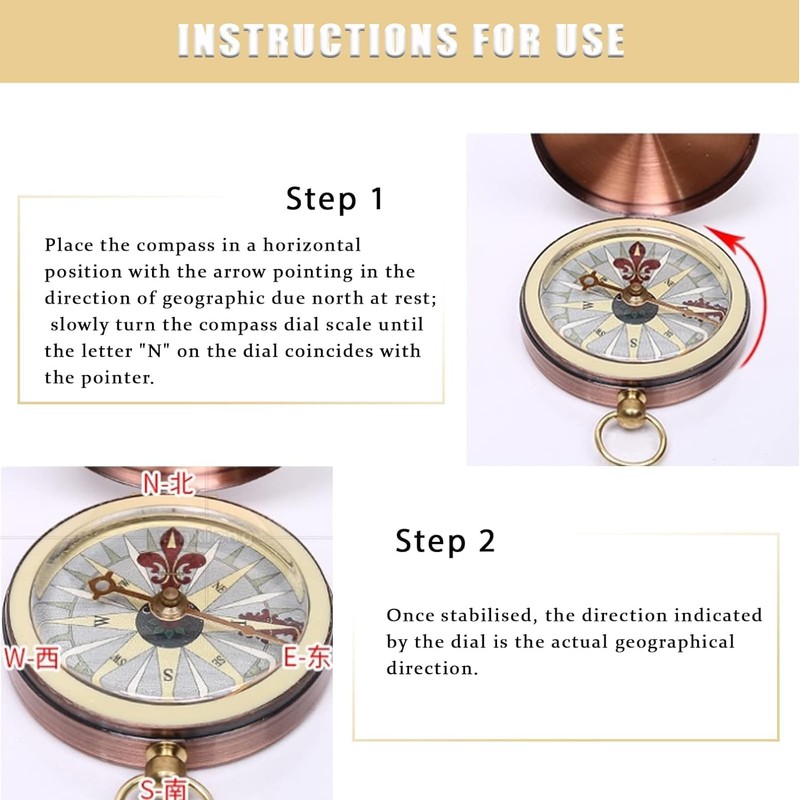 Compass Vintage Retro Portable Pocket Compass Copper Metal Camping Hiking