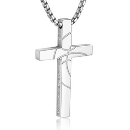 WINFY Basketball Cross Necklace for Boys Men Inspirational Christian Bible Verse Cross Pendant Stainless Steel Chain 20+2 inch Basketball Jewelry Religious Gift for Men(Silver 1-9)