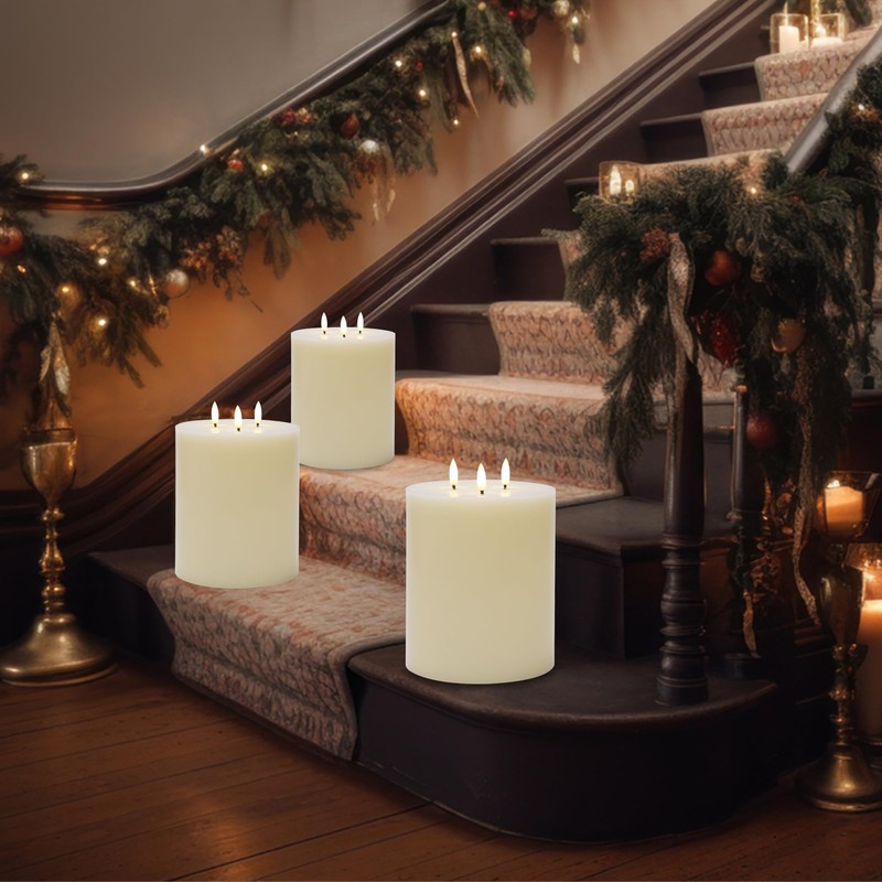 SEHNSY 3 Wick Extra Large Flameless Candles, 6"x8" Flat Battery