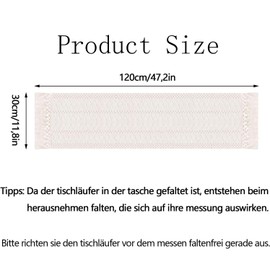 Macrame Table Runner, 30 x 180 cm Tassels Table Runner, Cotton Table Runner with Hand Tassels, Beige Boho Table Runner for Wedding and Dining Table, Rectangular Crochet Lace Mesh Tablecloth