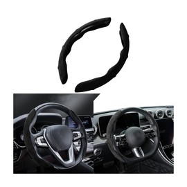 JNNJ Universal Non-Slip Grip Thin Suede Segmented Steering Wheel Cover, Suede Car Steering Wheel Cover, Suitable Comfortable, Non-Slip and Durable (Black)