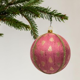 Tulsi 10cm Lilac Bauble with Pale Gold Leaf Motifs | Handcrafted Ornament | Sustainable Holiday Décor | Elegant Tree Decoration | Unique Gift for Festive Celebrations